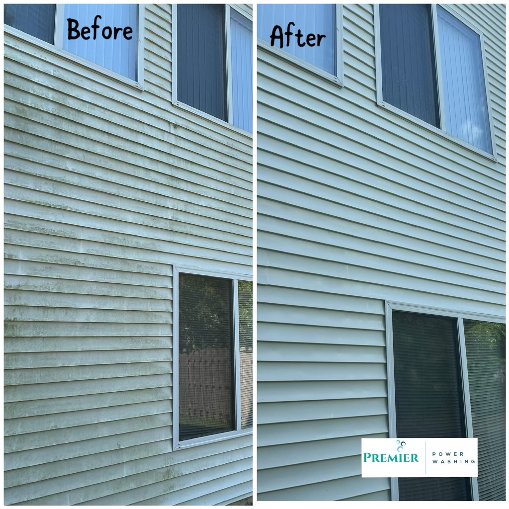 A before and after picture of the exterior of a house.