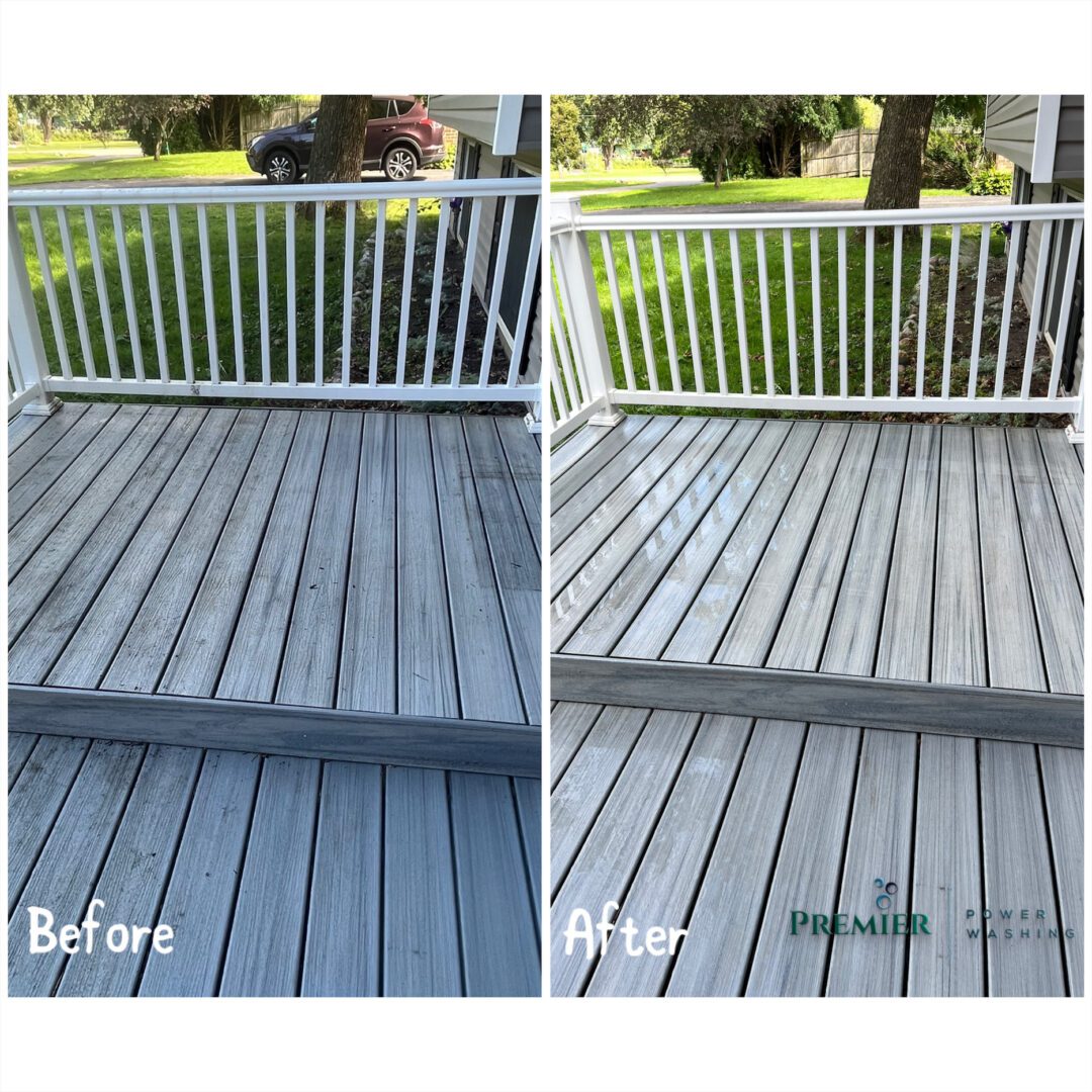 A before and after picture of the deck.